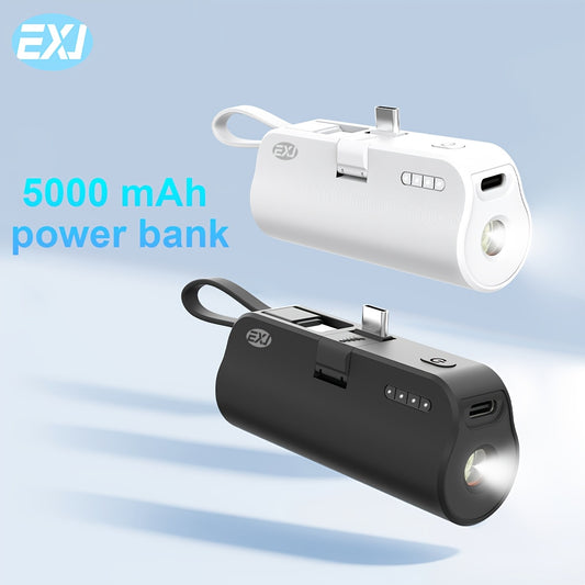 EXJ 5000mAh Portable Power Bank with Built-in Lighting Lamp, Compact & Lightweight Design, Fast USB Charging for iPhone 15/15 Plus/15 Pro/15 Pro Max/iPad Pro & Samsung Android, Pocket-Sized Backup Battery, Portable Charger