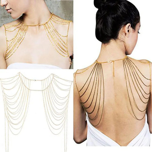 2021 new fashion body with two shoulder jewellery women's shoulder chain Wedding Neckalce jewellery golden necklace body jewelry