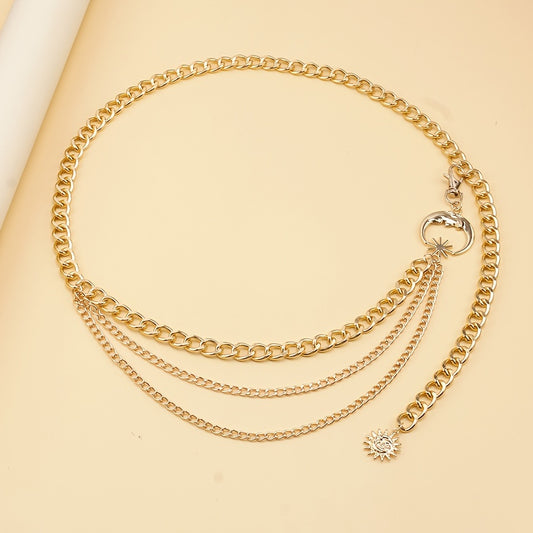 Ramadan Moon Star Chain Belts Boho Golden Waist Chain Adjustable Body Jewelry Vintage Dress Chain For Women