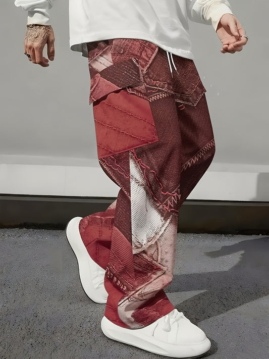 Men's Heavy Duty Work Pants Plus Size - 3D Denim Construction Pants with Multi-Pocket Design, Relaxed Straight Leg Fit, Heavy-Duty Fabric for Construction, Everyday & Formal Wear - Machine Washable - Blue & Black Denim Patter