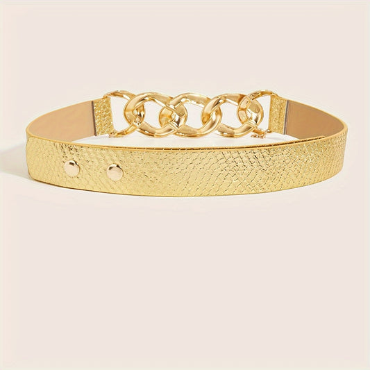 Metal Buckle Chain Fringe Belts Trendy Solid Color Elastic Waistband PU Wide Belt Classic Dress Coat Girdle Body Jewelry For Women daily use