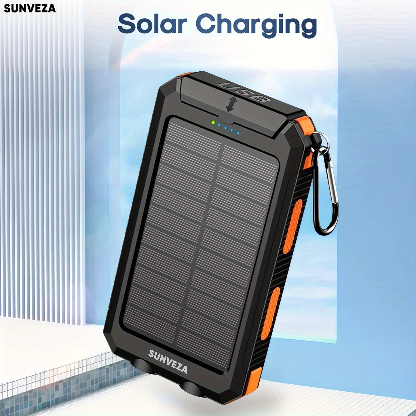 Sunveza Solar Power Bank, 36800mAh Portable Charger With Dual QC 3.0 And 5V3.1A USB Fast Charging, Built-in Flashlight, For All Phones Devices (Orange)-YMcheng