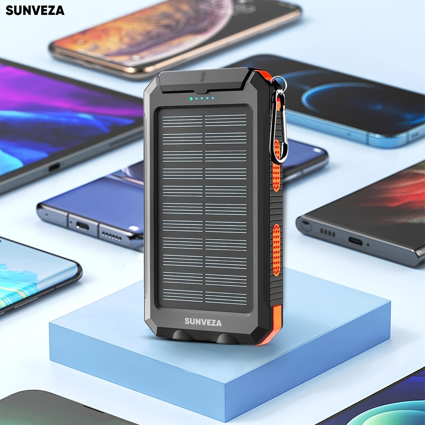 Sunveza Solar Power Bank, 36800mAh Portable Charger With Dual QC 3.0 And 5V3.1A USB Fast Charging, Built-in Flashlight, For All Phones Devices (Orange)-YMcheng