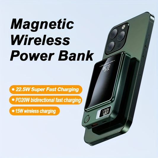 5000mAh High-Capacity Magnetic Wireless Power Bank - Fast Charging Portable Charger with LED Digital Display, Compact Design, and Long-Lasting Battery Life for Outdoor Travel, Emergency Backup, and Daily Use