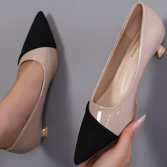 Women's Contrast Color High Heels, Elegant Point Toe Dress Pumps, Fashion Slip On Heels