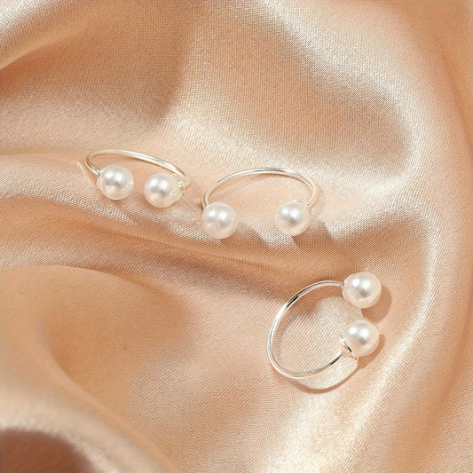 3pcs/Set Baroque Faux Pearl Rings Elegant Finger Rings Suitable For Women Daily Dating Party Wear