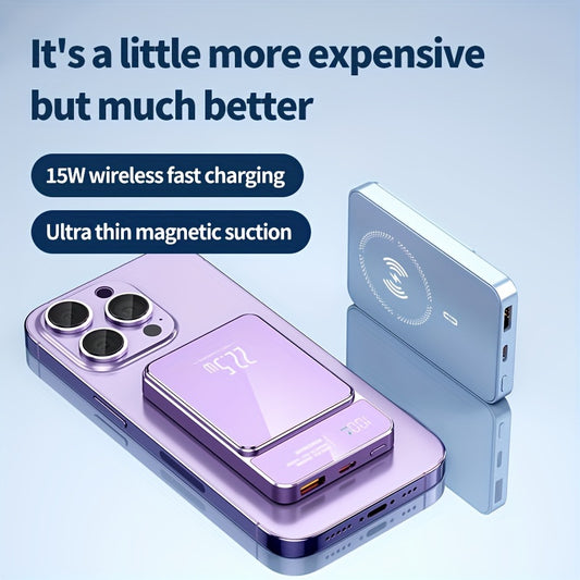 Magnetic Wireless Power Bank 5000/10000mAh, 22.5W Super Fast Charging, PD20W USB-C Portable Charger, LED Display, Universal Compatibility for iPhone 15 Pro Max/14pro/13/12 & Android, USB/Type-C Dual Interface, Rechargeable Li