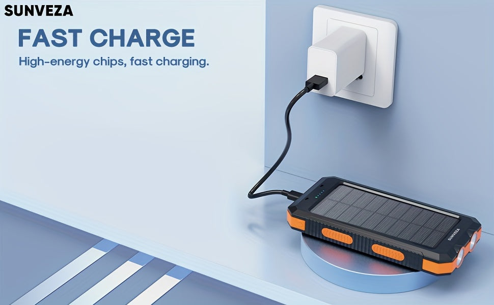 Sunveza Solar Power Bank, 36800mAh Portable Charger With Dual QC 3.0 And 5V3.1A USB Fast Charging, Built-in Flashlight, For All Phones Devices (Orange)-YMcheng