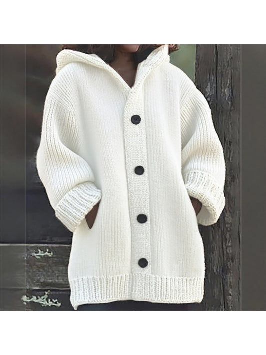 Women's Light Gray Retro 3D Cat Print Sweater Coat - Soft Hooded Cardigan with Full-Body Cat Pattern, Long Sleeve Button Front Closure, All-Season Casual Outerwear for Everyday & Formal Outfits, Hand Washable Cozy Sweater for