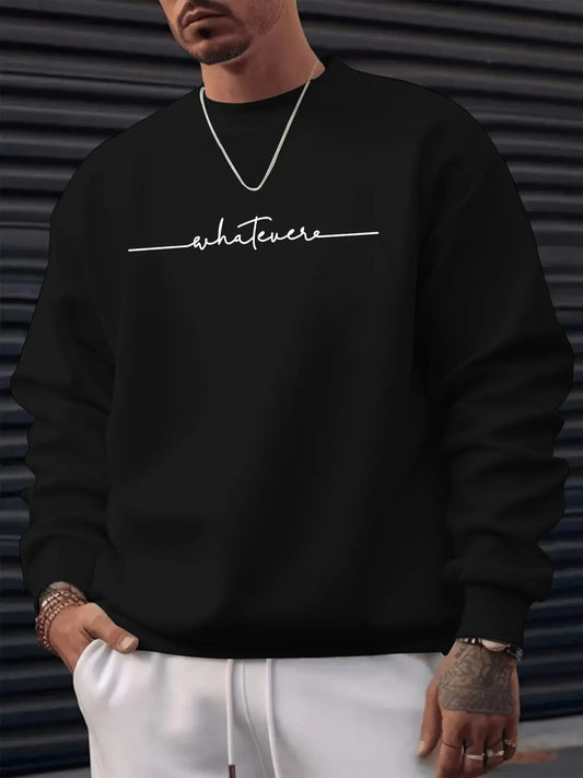 Men'S Casual Crew Neck Sweatshirt with "Always" Letter Print, Long Sleeve Pullover, Regular Fit, Blend, Ideal for Fall/Winter, Essential for Commuting, Local Warehouse Shipping, Sweater Hoodie