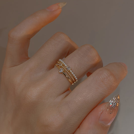 3pcs Shimmering Zirconia Stacking Rings in Heart and Square Shapes - Perfect for Daily Wear, Parties, and Gifting