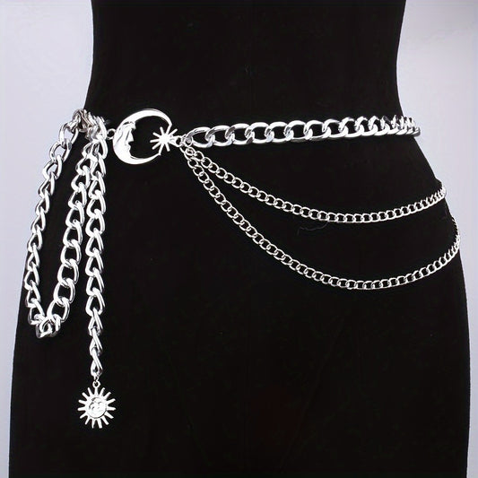 Ramadan Moon Star Chain Belts Boho Golden Waist Chain Adjustable Body Jewelry Vintage Dress Chain For Women