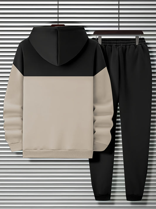Men'S Casual Two-Piece Set - & Color Block Hoodie & Joggers with "MILANO ITALIA" Print, Loose Fit, Long Sleeve, Drawstring Hood, Regular Fit, Fall/Winter Collection