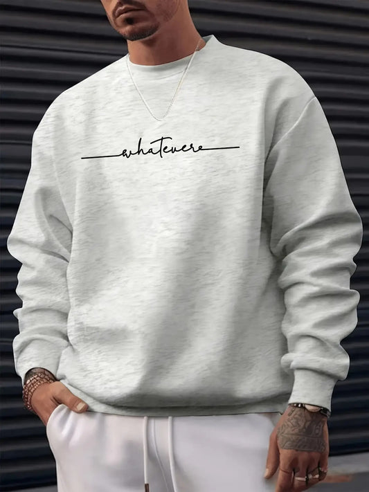 Men'S Casual Crew Neck Sweatshirt with "Always" Letter Print, Long Sleeve Pullover, Regular Fit, Blend, Ideal for Fall/Winter, Essential for Commuting, Local Warehouse Shipping, Sweater Hoodie