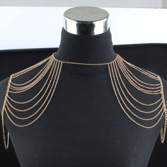 2021 new fashion body with two shoulder jewellery women's shoulder chain Wedding Neckalce jewellery golden necklace body jewelry