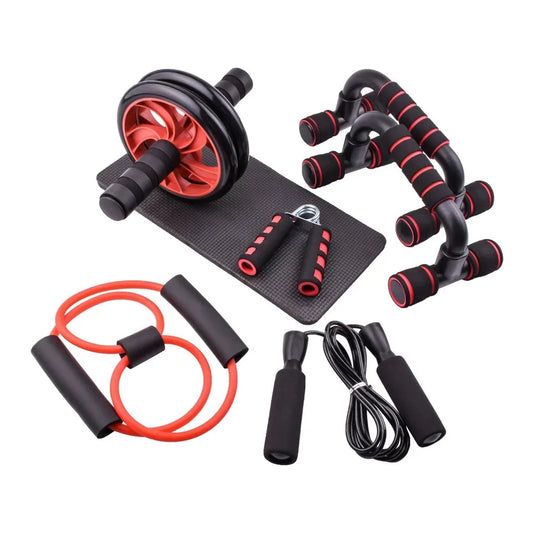 7-Piece Home Gym Workout Equipment for  Roller Wheel Jump Rope Knee Pad Push-Up Bar for Fitness Training Body Building