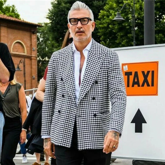 Mens Turn-down Collar Blazer Coat Fashionable Vintage Houndstooth  Jackets Jacket Casual Men Clothes Trendy Outerwear