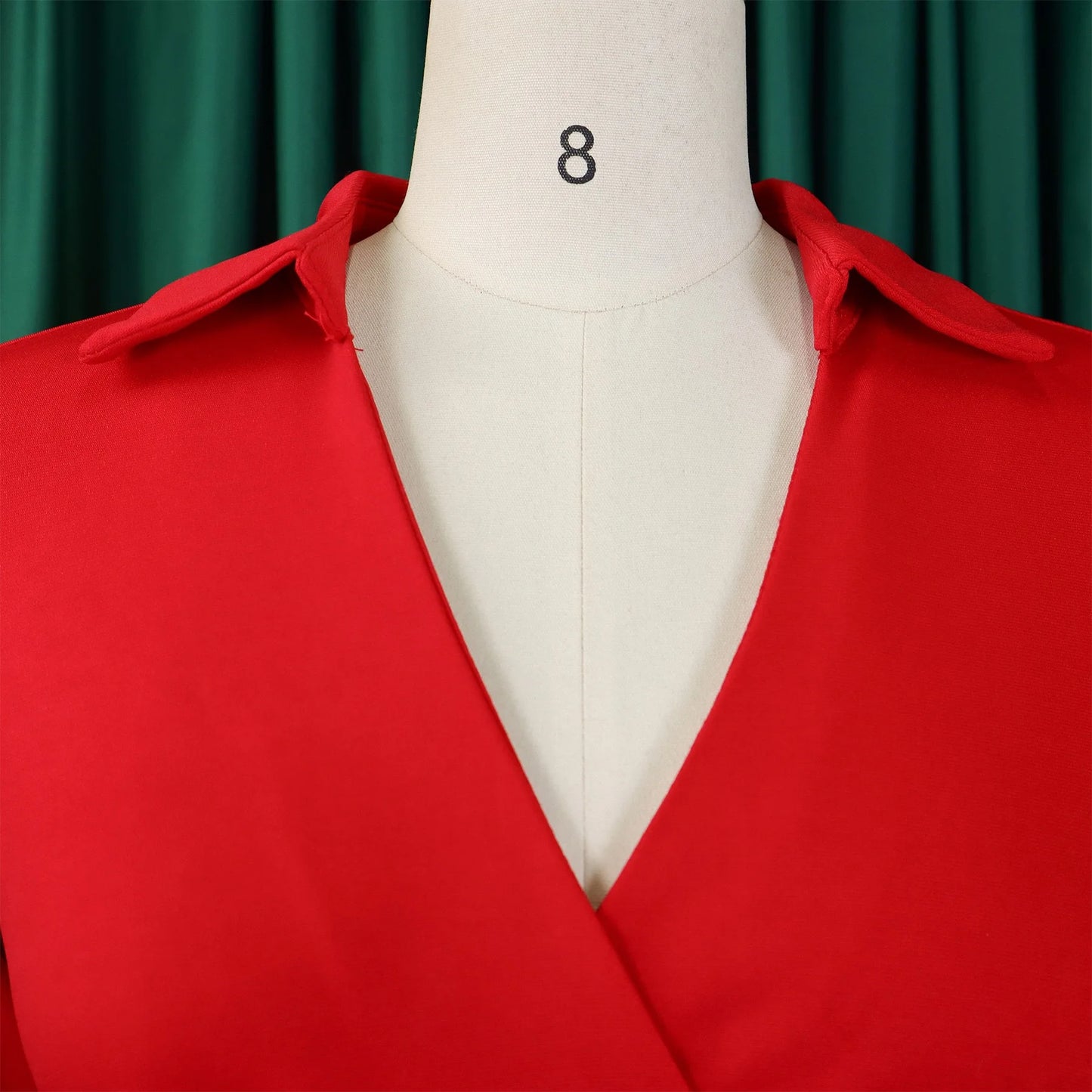 Fashion Office Dresses for Women Turn Down Collar V Neck Belt Waisted Pleated Mid Calf Elegant African Business Work Dress Cloth