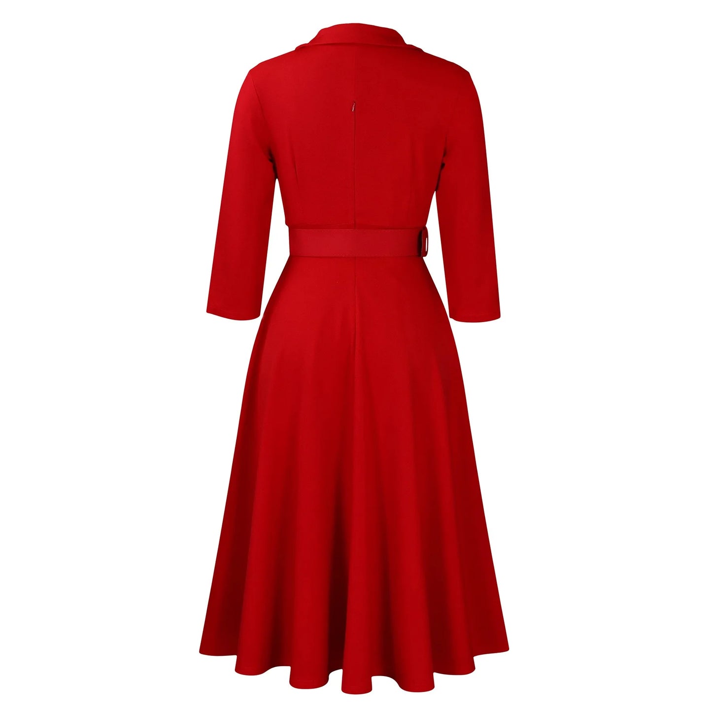 Fashion Office Dresses for Women Turn Down Collar V Neck Belt Waisted Pleated Mid Calf Elegant African Business Work Dress Cloth