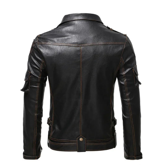 Vintage Ghost Rider Motorcycle Multi-zip Jacket Lapel Pu Parka Plus Size Fat Singer Show Leather Man