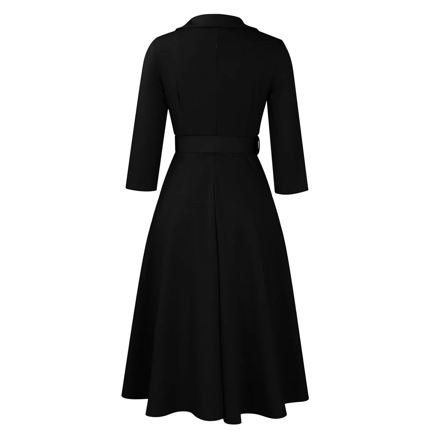 Fashion Office Dresses for Women Turn Down Collar V Neck Belt Waisted Pleated Mid Calf Elegant African Business Work Dress Cloth