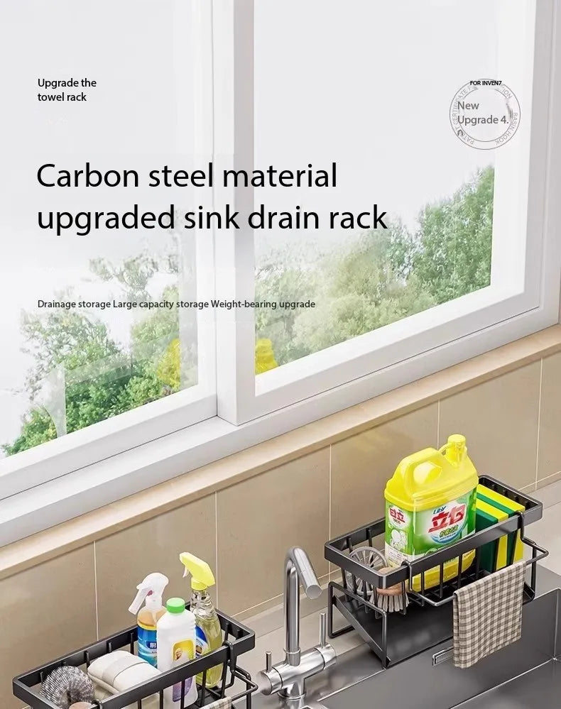 Kitchen Spice Storage Shelf with Drainage Rack, Installation Sink Organizer, Tap-Mounted Shelf for Home Kitchen Accessories