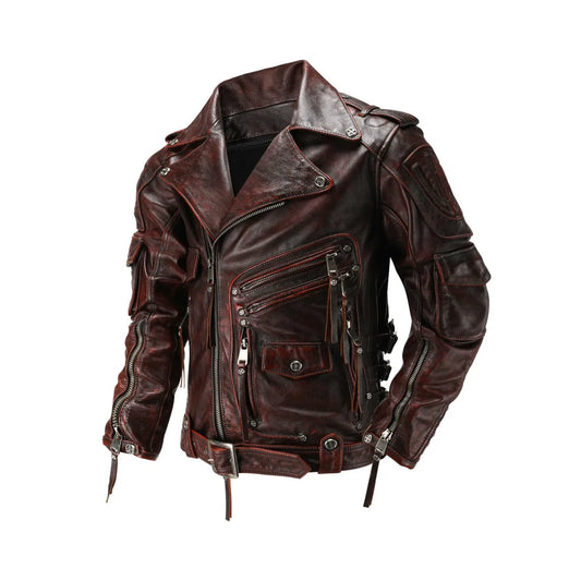 Copersian Men's Natural Leather Motorcycle Jacket Top Layer Causal Vintage Retro Moto Suit Leather Coat  Dropshipping
