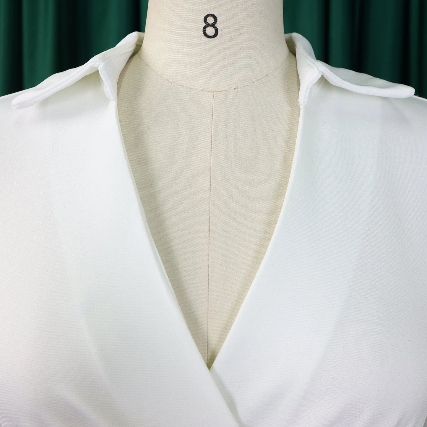 Fashion Office Dresses for Women Turn Down Collar V Neck Belt Waisted Pleated Mid Calf Elegant African Business Work Dress Cloth