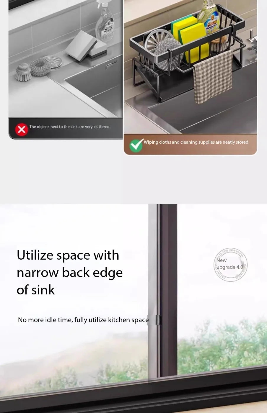 Kitchen Spice Storage Shelf with Drainage Rack, Installation Sink Organizer, Tap-Mounted Shelf for Home Kitchen Accessories