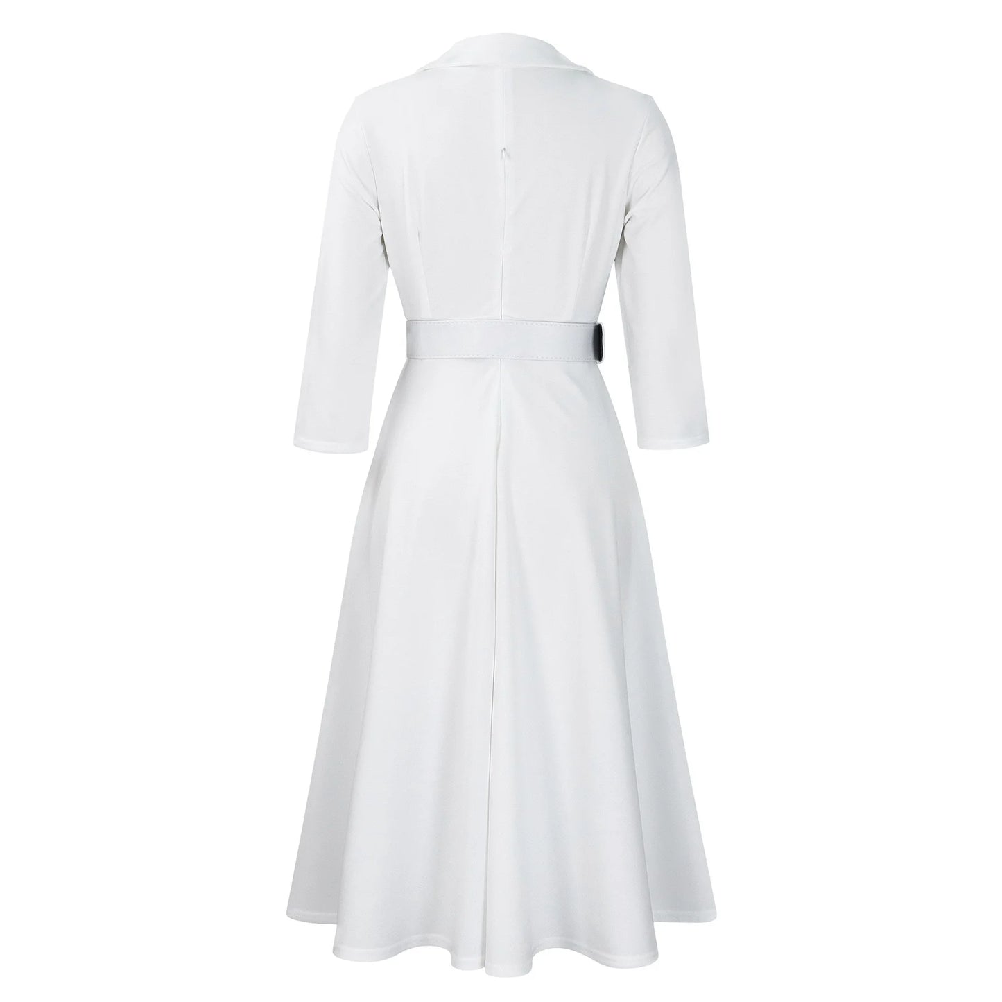 Fashion Office Dresses for Women Turn Down Collar V Neck Belt Waisted Pleated Mid Calf Elegant African Business Work Dress Cloth