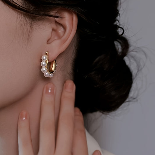 1 Pair Of French Simple And Advanced Fashionable Light Luxury Women's Daily Versatile Personality Imitation Pearl Exquisite Ear Rings