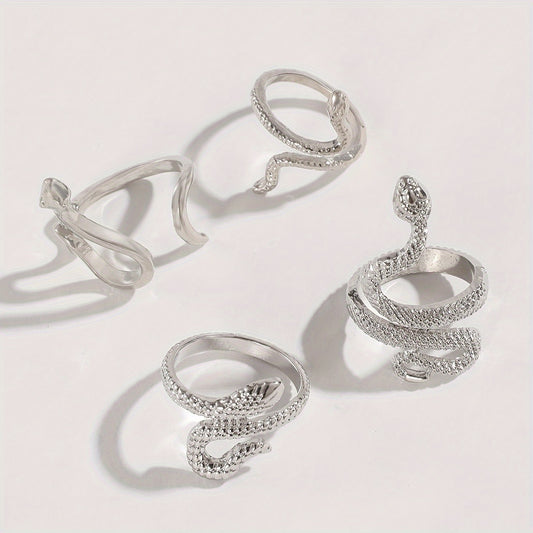 4pcs Vintage Stacking Rings Retro Snake Design Suitable For Men And Women Match Daily Outfits Party Accessories Perfect Decor For Cool Friends