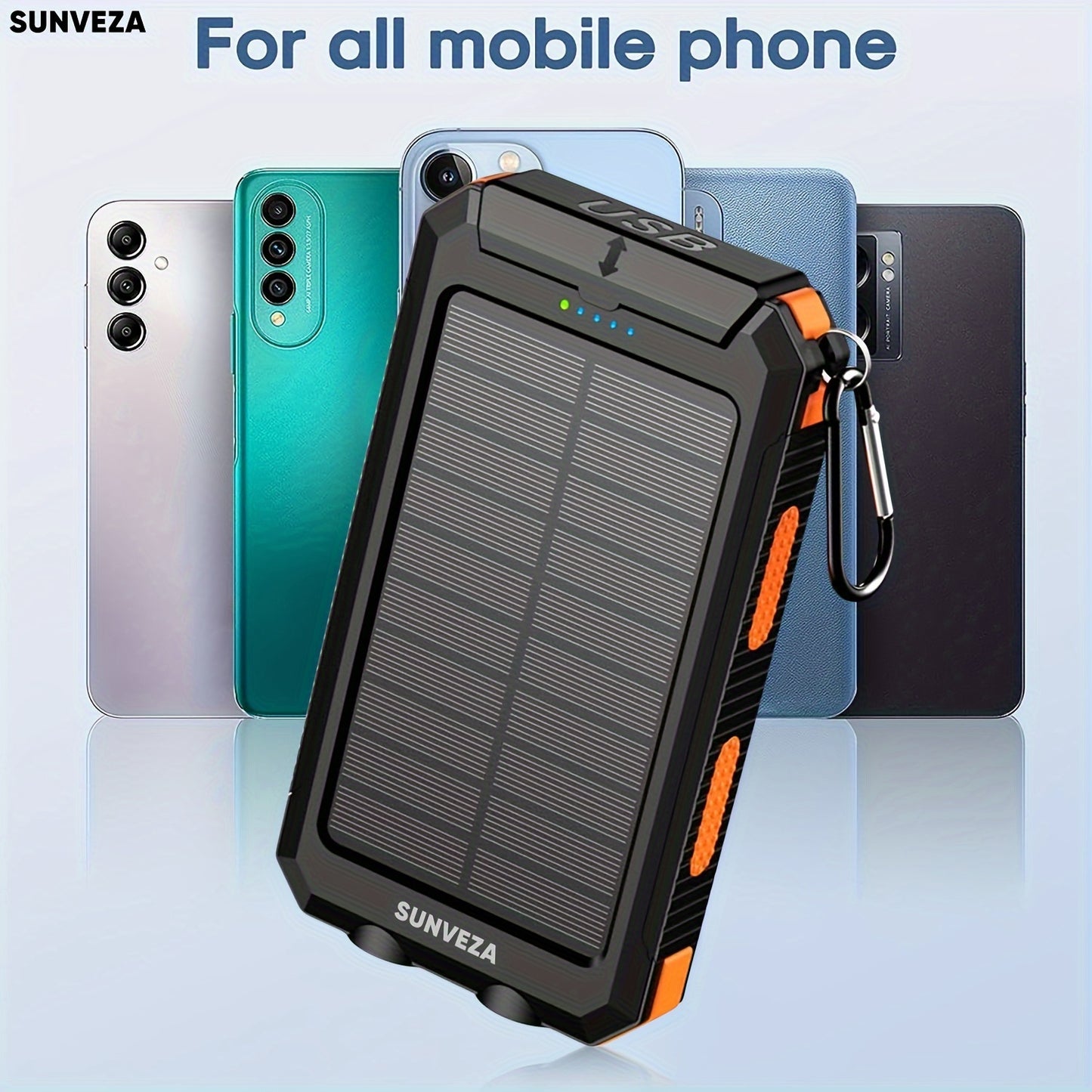 Sunveza Solar Power Bank, 36800mAh Portable Charger With Dual QC 3.0 And 5V3.1A USB Fast Charging, Built-in Flashlight, For All Phones Devices (Orange)-YMcheng