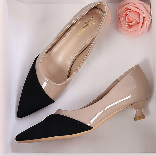 Women's Contrast Color High Heels, Elegant Point Toe Dress Pumps, Fashion Slip On Heels